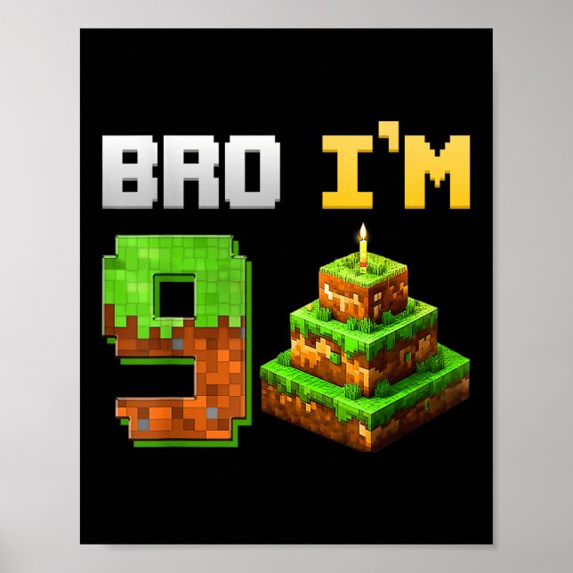 Poster Enfants Garçon Son 9e Anniversaire Jeu de Bro Pixe (Devant)