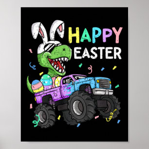 Poster Enfants Garçons Happy Pâques T-rex Bunny Monster C