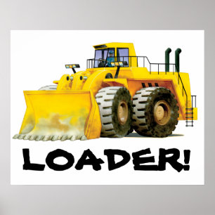 Poster Enfants géants Chiffre jaune Camion de constructio