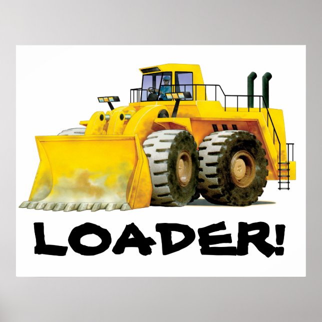 Poster Enfants géants Chiffre jaune Camion de constructio (Devant)