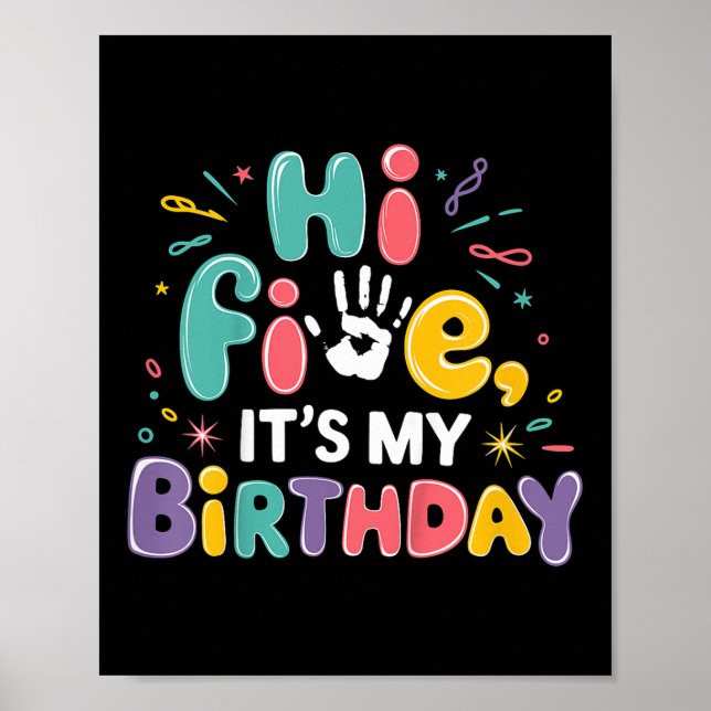 Poster Enfants Hi Five Son Anniversaire 5e fête d'anniver (Devant)