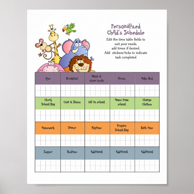 Poster Enfants HORAIRE/CALENDRIER Personnalisé (Devant)
