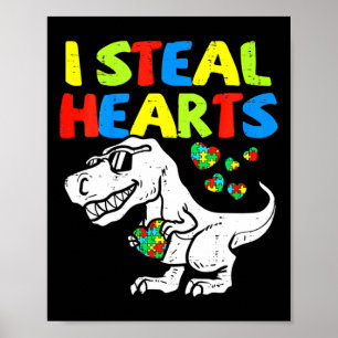 Poster Enfants Je Vole Coeurs Trex Dinosaur Par