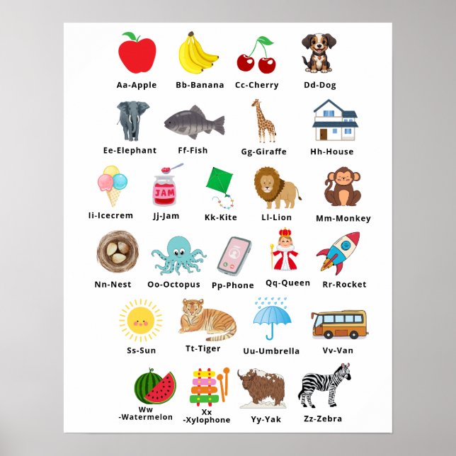 Poster Enfants Jote Alphabet ABC Apprentissage Décor de p (Devant)