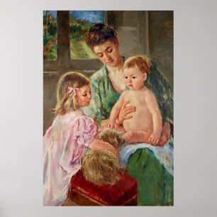 Poster Enfants jouant avec un chien par Mary Cassatt