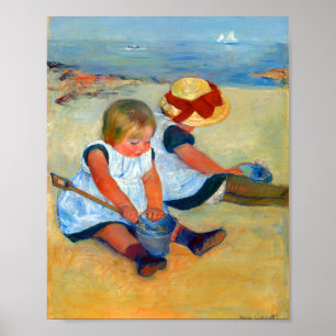 Poster Enfants jouant sur la plage par Mary Cassatt