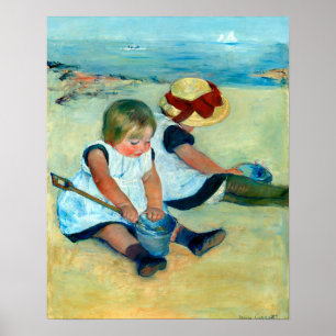 Poster Enfants jouant sur la plage par Mary Cassatt
