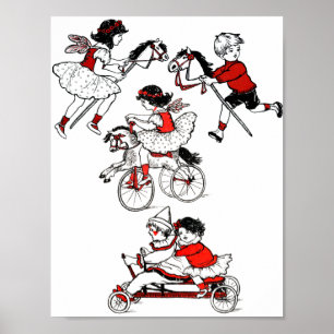 Poster Enfants Jouer avec des jouets illustration Vintage