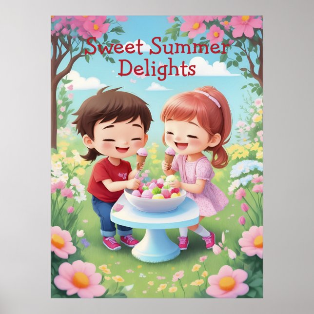 Poster Enfants jouissant de glace-crème dans le jardin Gé (Devant)