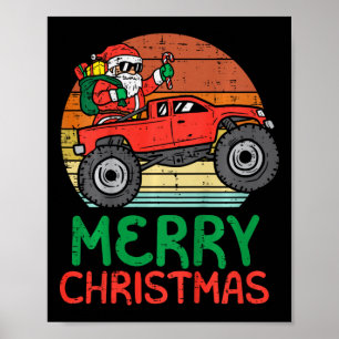 Poster Enfants Joyeux Noël Père Noël Monster Truck Xmas P