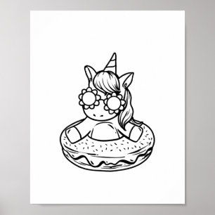 Poster Enfants Licorne Dans Un Beignet Pour Colorier Pein