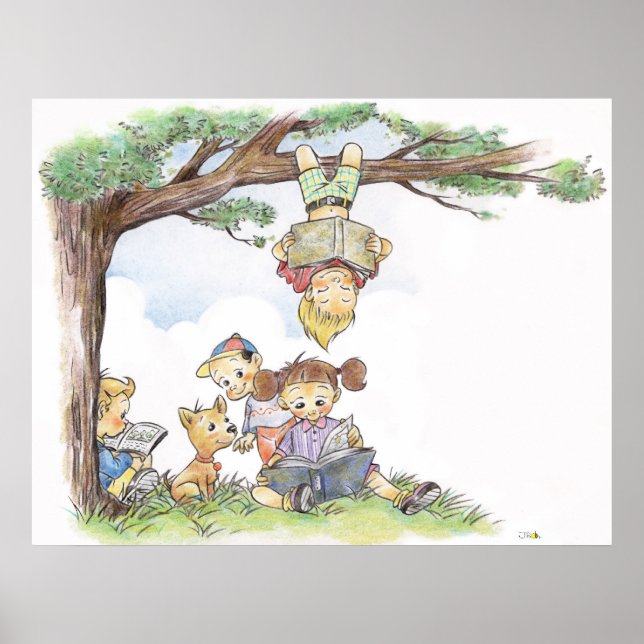 Poster Enfants lisant des livres (Devant)