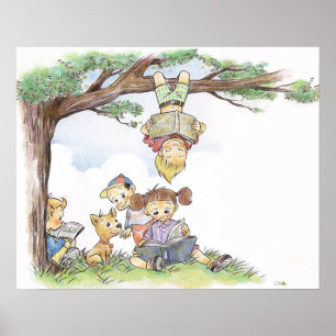 Poster Enfants lisant des livres