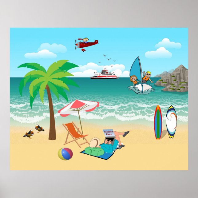 Poster Enfants, Maman Soleil Tannage - Plage amusante Vac (Devant)