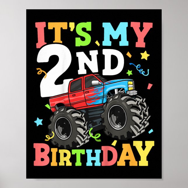 Poster Enfants Monster Camion Mon 2e anniversaire garçon  (Devant)