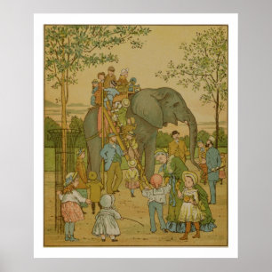 Poster Enfants montant sur l'éléphant (litho)