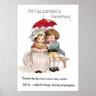 Poster Enfants 'Neath Umbrella Vintage Valentine