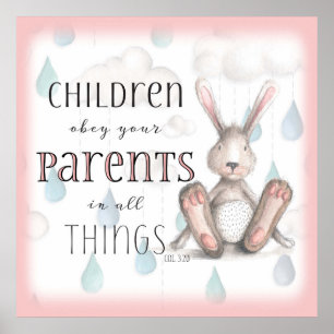 Poster Enfants Obéissez à vos parents - Col 3:20 Rose