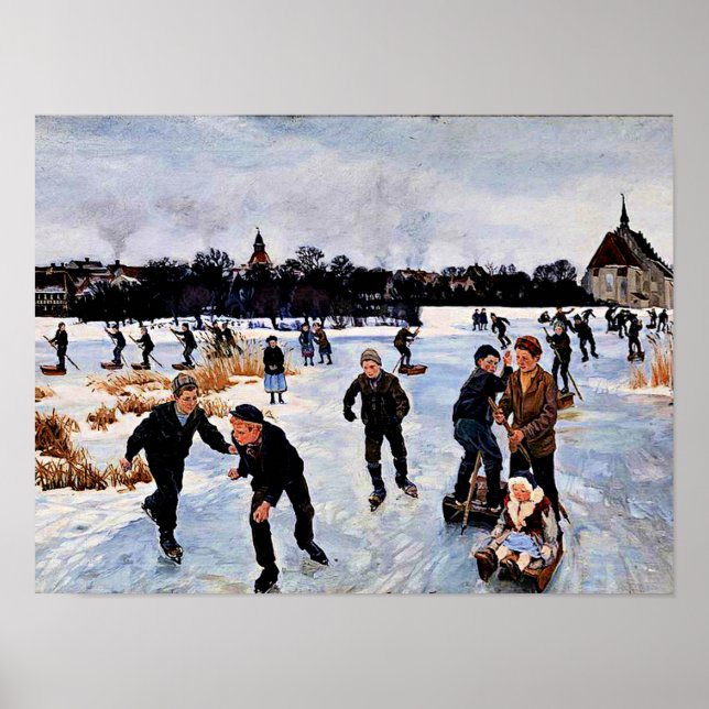 Poster Enfants patinage en dehors de faborg (Devant)