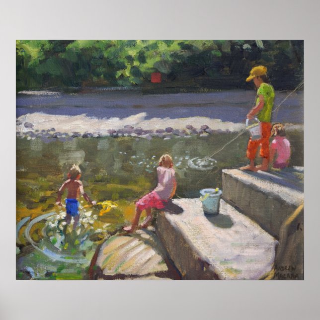 Poster Enfants pêchant Looe Cornwall 2014 (Devant)
