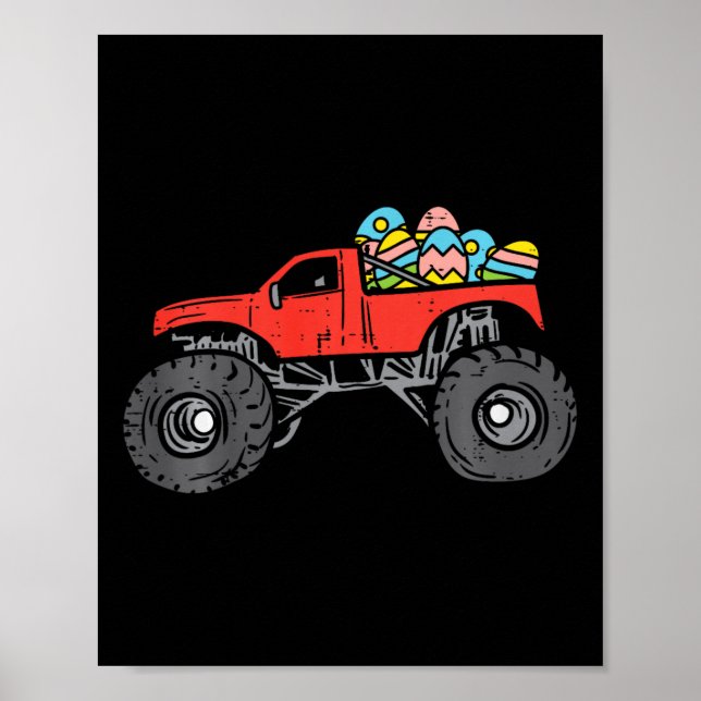 Poster Enfants Red Monster Truck Eggs Easter Egg Chasse G (Devant)