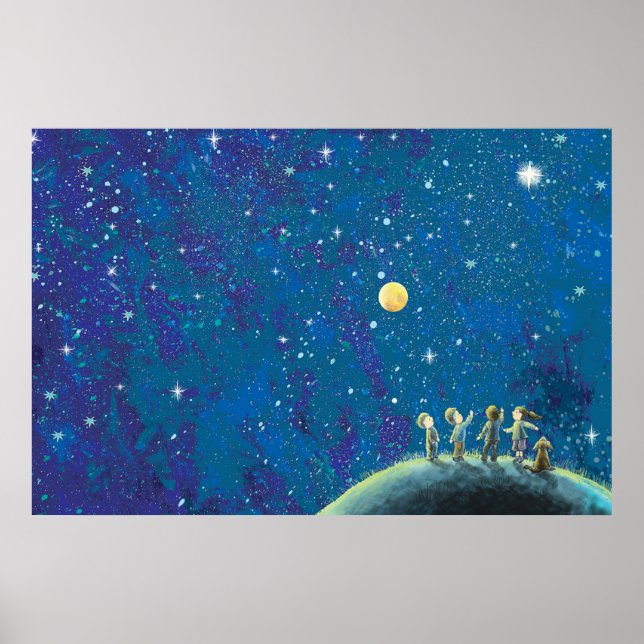 Poster Enfants Regardant Night Sky (Devant)