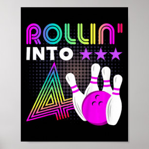 Poster Enfants Rollin Into 4 Bowling Anniversaire fête 4e