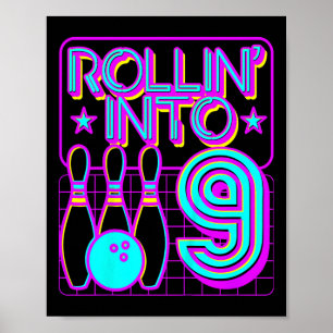 Poster Enfants Rollin Into 9 Bowling Retro Bowler 9e anni
