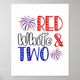 Poster Enfants Rouge Blanc Et Deux Anniversaires 4 juille
