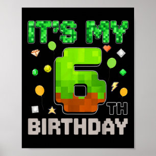 Poster Enfants Son 6e anniversaire Jeu de garçon Pixel Ga