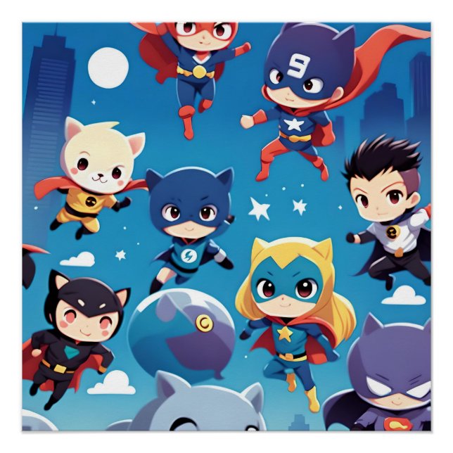 Poster Enfants super-héros volant haut (Devant)