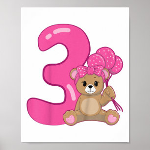 Poster Enfants Teddy Bear mignonne 3e anniversaire fille 