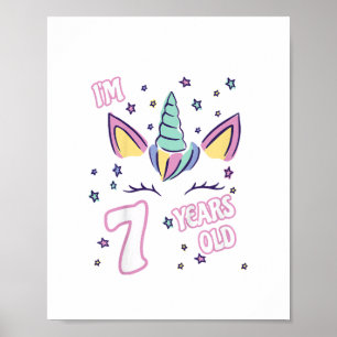 Poster Enfants Unicorn 7e anniversaire i m'a 7 ans fille 
