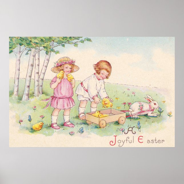Poster Enfants victoriens Champ de lapin de poulet de Pâq (Devant)