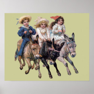 Poster Enfants victoriens et chevaux
