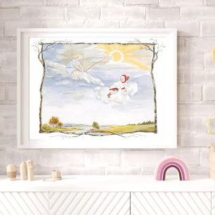 Poster Enfants vintage chevauchant des chevaux volants da