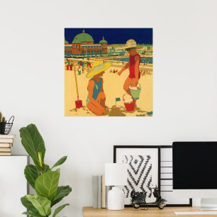 Poster Enfants vintages, Soeurs Famille Vacances à la Pla