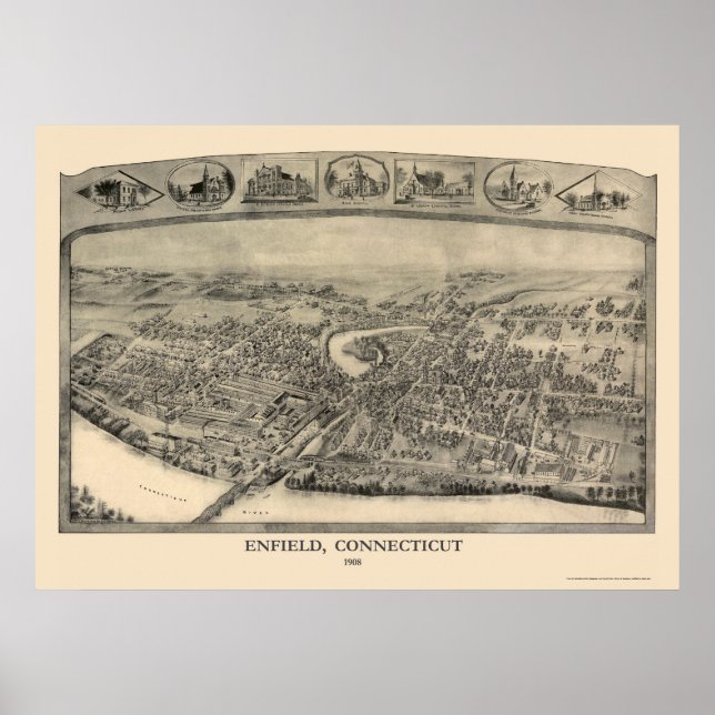 Poster Enfield, CT Carte panoramique - 1908 (Devant)