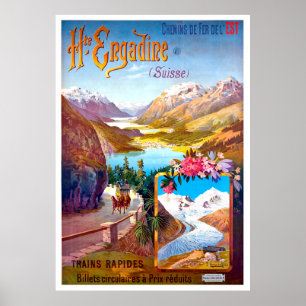 Poster Engadin, Suisse, route paysagère et de montagne