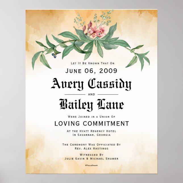 Poster Engagement d'amour ♥ Certificat Mariage (Devant)