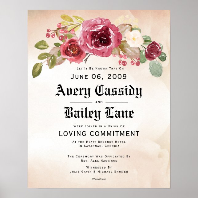 Poster Engagement d'amour ♥ Certificat Mariage (Devant)