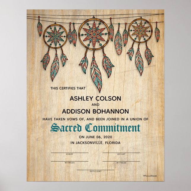 Poster "Engagement sacré" Boho Rustic WeddingCertificat (Devant)
