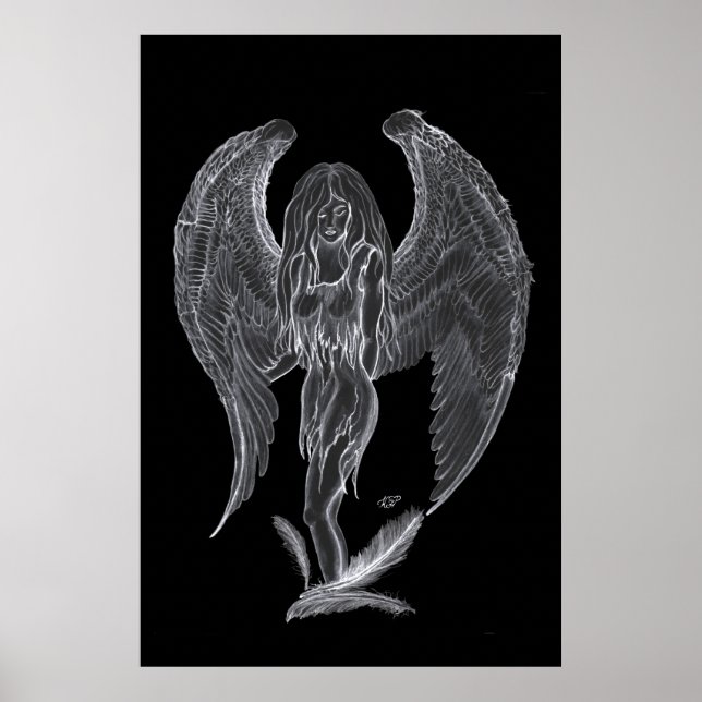 Poster Engel Bleistiftzeichnung Design noir et blanc (Devant)