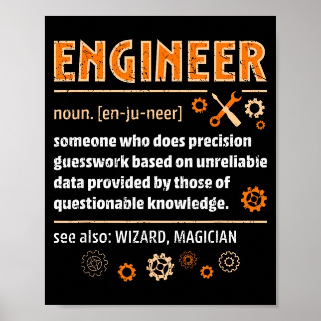 Poster Engineer Definition Funny Engineering Nerdy Scienc (Devant)