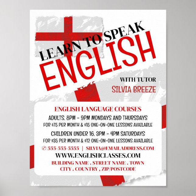 Poster England Flag, Anglais Language Course Publicité (Devant)