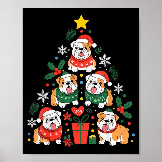 Poster English Bulldog Christmas Tree Dog Lover Women Men (Devant)