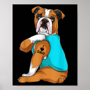 Poster English Bulldog I Love Dad Tattoo Apparel, Dog Dad
