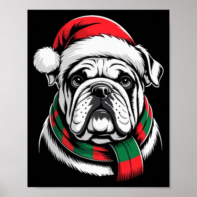 Poster English Bulldog Xmas Santa Hat F Christmas Costume (Devant)