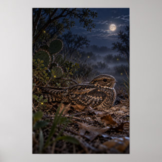 Poster Engoulevent commun sous la lumière de la lune dans