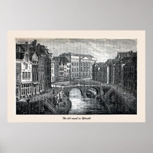 Poster Engraving, le vieux canal (Oudegracht), Utrecht